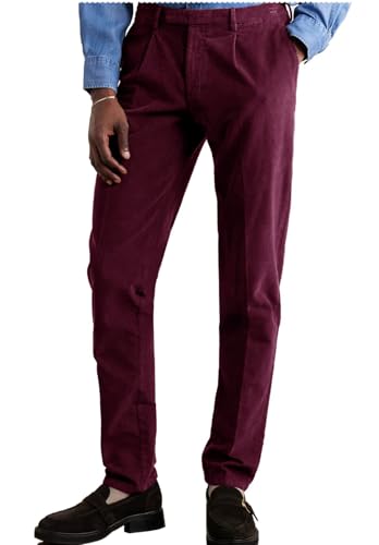 Mens Casual Corduroy Pants Elastic Waist Pleat-Front Trousers for Party