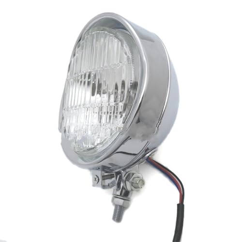 Phare moto rétro chromé 5.7 pouces 12V avec lentille transparente pour customisation cruiser bobber
