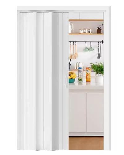 Puerta plegable de PVC tipo acordeón - 80 pulgadas de altura, puerta para lavadero o despensa, separador de armarios, mampara enrollable plegable tipo acordeón (57 x 80 pulgadas (145 x 203 cm))