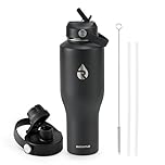 1.2L Insulated Tumbler Water Bottle with Straw fit in Car Cup Holder, Triple Wall Vacuum Stainless Steel(Cold 48 hrs, Hot 24 hrs), Leakproof & Non-BPA, Hydro Travel Mug with Straw and Spout Lid