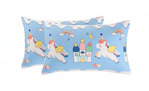 Image of Filymore Cute Star Unicorn Pillow Covers Pair of 2 Covers for Kids' Room, Girls, Boys | 240 TC Microfiber Soft & Skin Friendly Pillow Cases | Size (17 x 27 inch (SkyBlue and White).