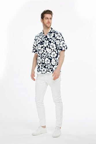 Image of Matchable Couple Hawaiian Luau Men Shirt or Women Tank Dress in Classic Vintage Hibiscus