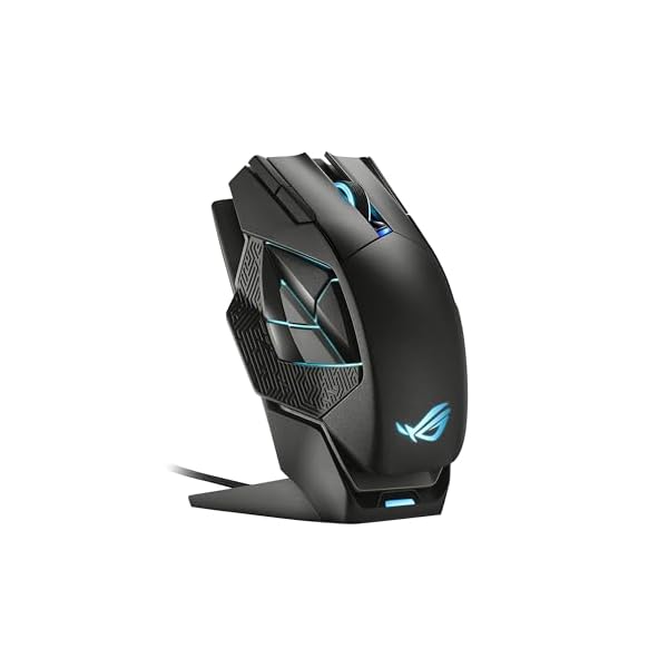 ASUS ROG Spatha X Wireless Gaming Mouse, 24 GHz/Wired USB, 19,000 DPI Optical Sensor, 12 Programmable Buttons, RGB, Swappable Switch Design, Micro Switches, Magnetic Charging Stand, Black