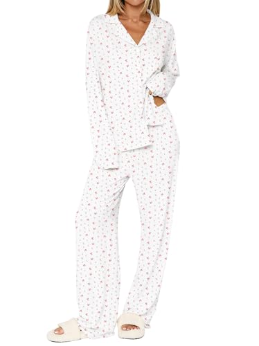 Image of Dressmine Ladies Long Sleeve Cute Pajama Sets 2 Piece Fall Outfits Button Up Pjs Set Loungewear