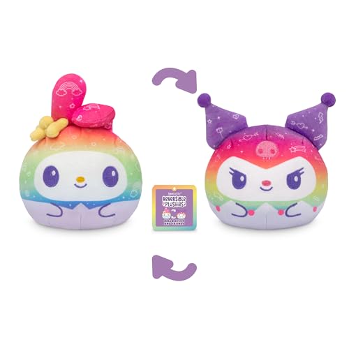 Image of TeeTurtle Reversible Sanrio My Melody and Kuromi Plushie 4-Inch Rainbow Two-Sided Flip Plush Toy with Embroidered Details - Cute Mini Collectible Plush for Kids, Teens, and Adults