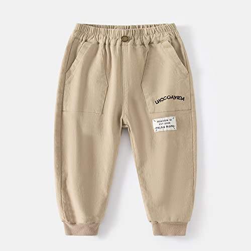 Toddler Boys Cargo Pants Kids Casual Pants with Pockets Joggers Elastic Waist Long Pants (Khaki, 3-4 Years)2