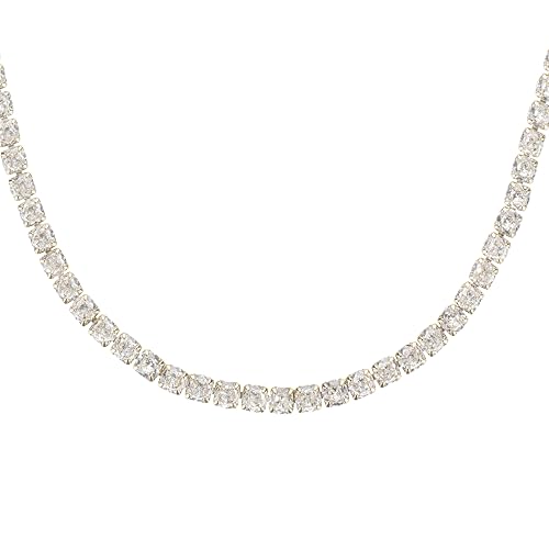 14K Gold Plated Women Tennis Necklace with CZ Gems and 13-18'' Adjustable Chain, Gift for Christmas, Baptism, Wedding, Birthday, Anniversary (Box Included)