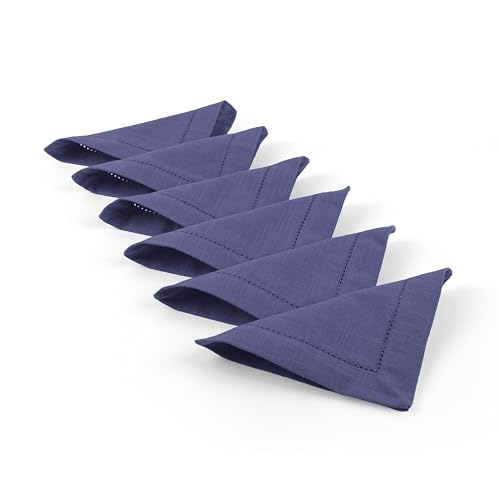 Image of Fingercraft Cotton Cocktail Napkins 6x6 Inches - Set of 12 Reusable Cloth Beverage Coasters with Elegant Ladder Hemstitch - Perfect for Parties, Bars & Home Use (Navy Slub)