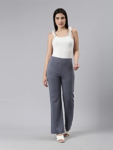 Image of GO COLORS Soft Cotton Stretch Flared Pant Full Length for Women| Breathable, High Rise