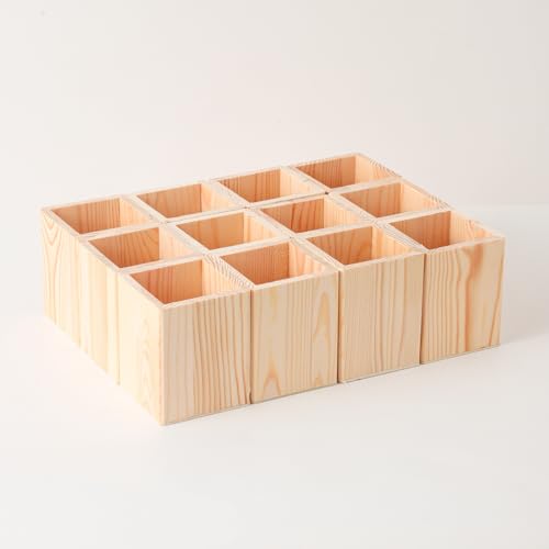 Image of Xhqsulsclac Pen Cup Holder 12pcs Pine Square Pen Holder 3.1X3.1X3.9in Pencil Holder Multipurpose Pencil Cup Wooden DIY Pen Holder Desktop Organizer for Office Home