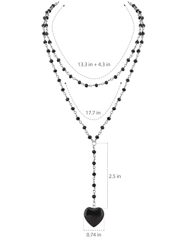 Sacina Layered Black Bead Heart Choker, Heart Necklace, Gothic Emo Grunge Necklace, Goth Jewelry, Valentine Christmas Gift for Women4