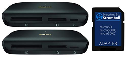 SanDisk ImageMate PRO 2 Pack USB-C Multi-Card Reader/Writer for SDHC, SDXC, MicroSD, CF Cards 3.0 for Computer, Laptop (SDDR-A631-GNGNN) Bundle with (1) Everything But Stromboli MicroSD to SD Adapter