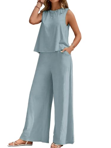 Image of ALL YOURS Women's 2 Piece Outfit Loose Tank Top and Wide Leg Pants Sets|co-ord set for women cord set for women lounge wear set for women coords set for women wear