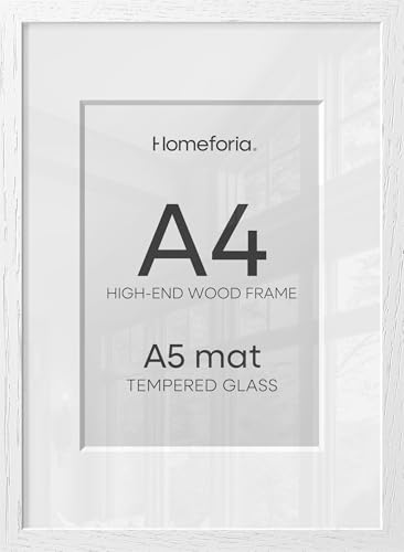 Image of Homeforia A4 White Oak Picture Frame, High-End Wood, A5 Mat, Glass | High End Solid Oak Wood, Tempered Glass, Acid-Free A5 Removable Mat, A4 Edge-to-Edge Display, Wall Kit, Set Of 3