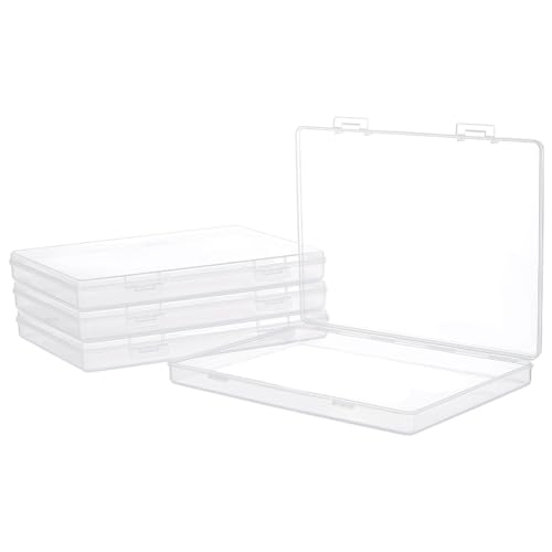 Image of BENECREAT 4 Packs 6.3x8.8x1inch Bead Storage Organizer Box, Rectangle Clear PP Plastic Box Containers, Dustproof Case with Hinged Lid for Cards, Beads and Craft Supplies