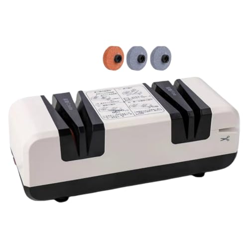 AOUTN全自動ナイフ研ぎ器 電動 セラミックホイール採用|包丁・ハサミ・短剣対応 粗目/細目切り替え可能 安全設計 コンパクト 家庭用/業務用 鈍った刃を簡単復活 (黒と白 + オリジナルスペアグラインダーホイール1セット)