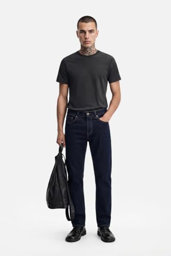 Image of SNITCH Men Casual Jeans | Straight Fit Mid Rise Solid Washed Pattern | Durable Cotton Blend & Stretchable Denim Fabric, Work & Social Outings