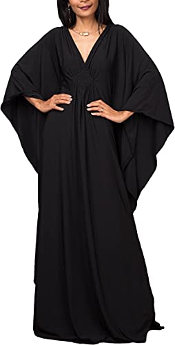 Image of RanRui Caftans for Women Solid Color Chiffon Plus Size Kaftan Dresses Beach Cover Up V Neck Batwing Sleeve Caftans Loungewear