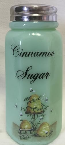 Sugar Shaker - Paneled - Rosso Exclusive - Jadeite w/Flowers - American Made - Mosser Glass USA (Bee Hive w/Cinnamon Sugar)