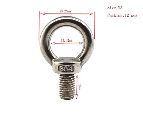 Image of 304 Stainless Steel M5 Lifting Rigging Eyebolt Ring Shaped with Standard Length of Thread Pack of 12 pcs