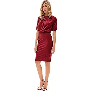 GRACE KARIN Elegante damesjurk met korte mouwen, ronde hals, geplooide hip-wrapped potloodjurk, effen bodycon jurk
