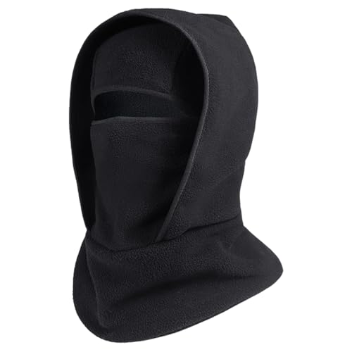 Outdoor Winter Warm Hat Neckband Integrated Cycling Mask, Winter Balaclava Ski Mask, Windproof Fleece Face Cover (Black)