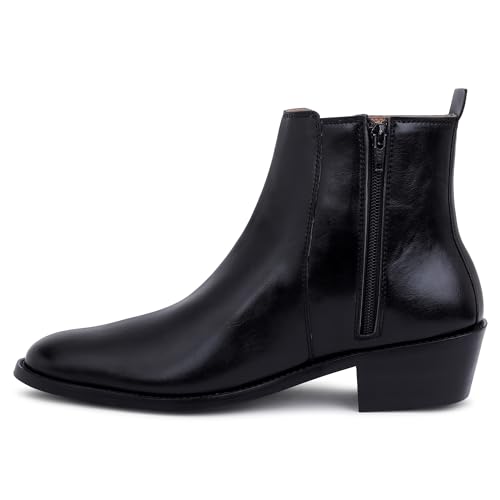 LOZANO Genuine Leather Black Chelsea Boots for Men | High Ankle Boots, Soft Cushioned Insole, Slip-Resistance, Arch Support & Shock Absorption
