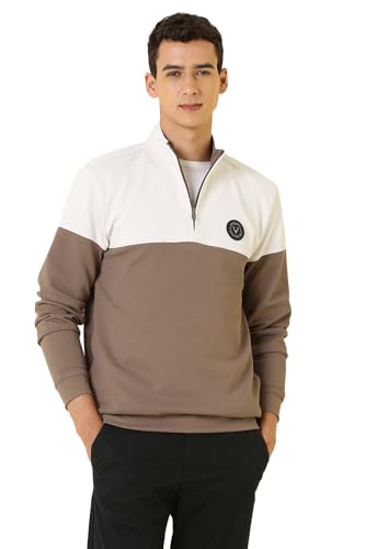Image of Allen Solly Men's Cotton Blend Casual Sweatshirt with Half Zip and Straight Pocket