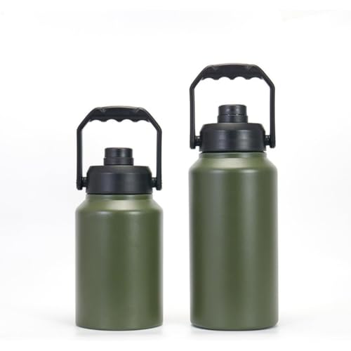 QeMiyg キャンプ用水筒 3L 大容量 炭酸対応 真空二重構造 ステンレスボトル 保冷 広口 直飲み・注ぎ飲み 漏れ防止 BPAフリー アウトドア/屋外作業/ドライバー向け ブラック (3000 ml,濃い緑色)