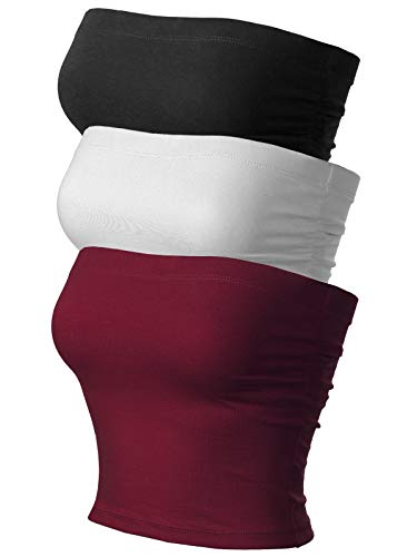 Image of MixMatchy Women's 3 Pack Tube Top Built-in Bra Strapless Ruched Bandeau