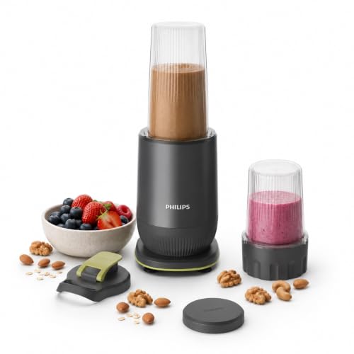 Image of Philips HR2612 /00 Mini Blender | 2 Unbreakable Food-Grade PC Jars | ProBlend Technology for Smooth Blending in seconds | Blend & Carry Jar | Superfood Smoothies, Protein Shakes, Dips & more (Grey)