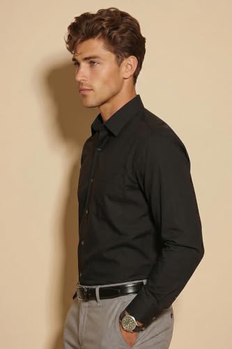 Image of Peter England Men's Premium Solid Herringbone Regular Fit Full Sleeve Formal Shirt | Wonder Fabric | Cotton Rich