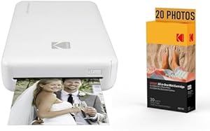 KODAK - Pack de Impresora fotográfica PM220 y Cartucho MSC20, Fotos de 5,4 x 8,6 cm, WiFi, Compatible con iOS y Android, Color Blanco