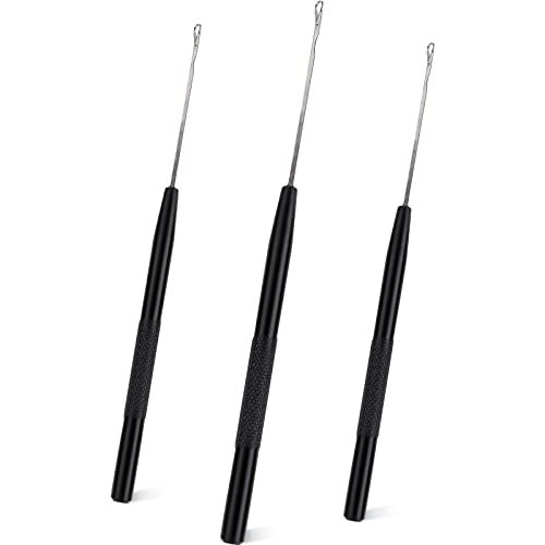 NEWISHTOOL Stainless Steel Hair Extensions Loop Needle Pulling Hook Tool, 3 PCS Micro Needle Threader Wire Pulling Crochet Hook Tools for Silicone MicroLink Beads Rings and Feathers Extensions