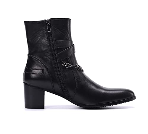 Santimon Mens Casual Dress Western Chelsea Boots - Genuine Leather Ankle Cowboy Boots with Zipper & Buckles for Prom Ballroom Party Disco Wedding3