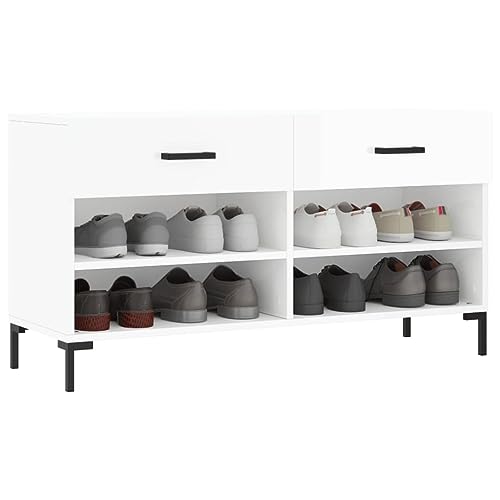 Banc à chaussures blanc brillant 102 cm pour optimiser les petits espaces d'entrée