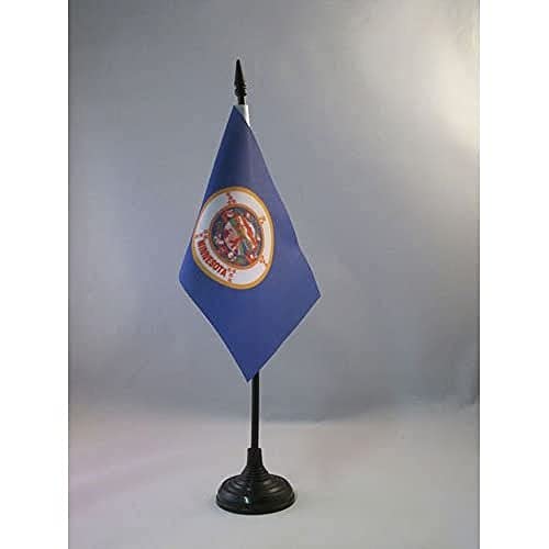 AZ FLAG - Minnesota Table Flag 4'' x 6'' - US state of Minnesota Office Mini Banner 100% Polyester 15 x 10 cm - Mini Desk Flag with 10'' Pole and Black Plastic Base