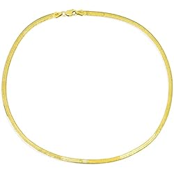 Gargantilla Omega De Oro Bling Jewelry Collar De Gargantilla De Cobra Plana Y Flexible De 3,5 MM De Grosor De Omega Para Mujeres Amarillo Chapado En Oro De 14 Quilates En Plata Esterlina .925 Hecha En Italia De 16 Pulgadas