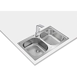 Fregadero Teka 80X51 Teka Universe 80 T-XP 2C - Fregadero Encastrado de 80 cm, Dos Cubetas, Desagüe con Válvula Manual con Canasta y Sifón, Acero Inoxidable