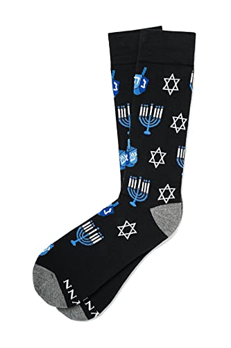 Men's Alynn Black Hanukkah Chanukah Dreidel Menorah Star of David Novelty Dress & Trouser Crew Socks