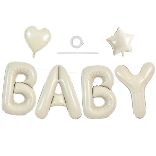 TONIFUL Baby Party Decorations 40 Inch Cream White Baby Foil Letter Balloons Large Baby Shower Balloon Banners for Gender Reveal Party Decoration Baby Birthdays Party Decoration