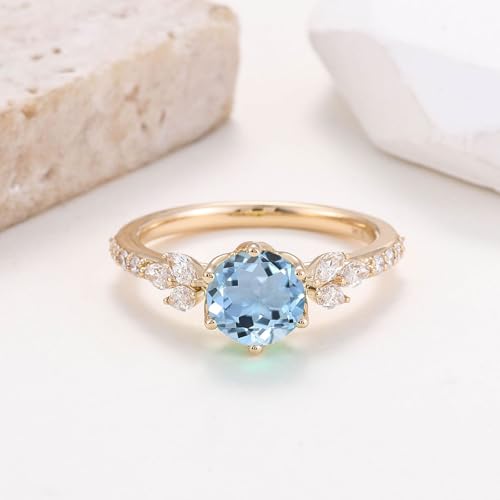 10K 14K 18K Gold 2 Carat Leaf Design Gemstone Engagement Rings for Women Art Deco Birthstone Promise Anniversary Ring Size 3-154