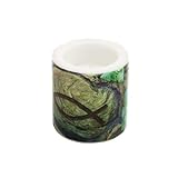 Kerze rund Ichthys im Baum/Kommunion/Konfirmation/Taufe Ø 8cm, Höhe 7,5cm