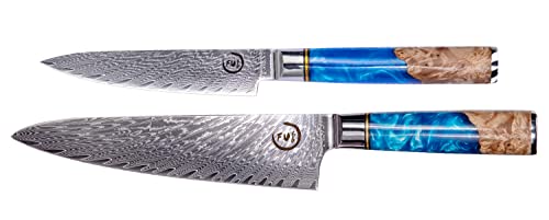 Fukep Damascus Chef Knife + 5-Inch Kitchen Utility Knife #TOP4