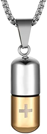 STWTR Stainless Steel Cylindrical Souvenir Capsule Pill Pendant Necklace, Cremated Ashes Pill Container Necklace