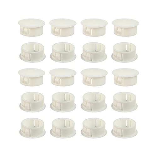 Image of Heyiarbeit 50pcs Hole Plugs 7 /8 inch / 22mm Nylon Plastic Round Snap in Type Locking Hole Tube Furniture Fencing Post Pipe Insert End Caps White Tone