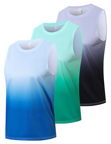Gaiatiger 3 Pack Mens Tank Top for Men Gym Vest Lightweight Quick Dry Moisture Wicking Breathable Training Athletic Running Sports Workout Sleeveless T-Shirts (T5100-Black Gray-Lake Blue-Green-M)