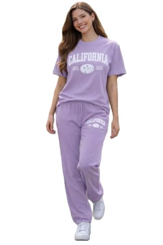 Image of Women's California Graphic T-Shirt and Jogger Set, 2-Piece Coord Set, Drawstring Waistband, Casual Loungewear, Relaxed Fit