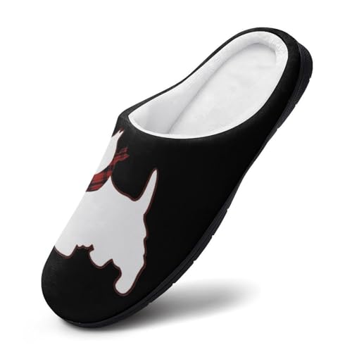 Scottie Dog Soft Warm Cotton Slippers for Women Flannel Home Shoes House Shoes Non-Slip Washable 11-12（42-43）2