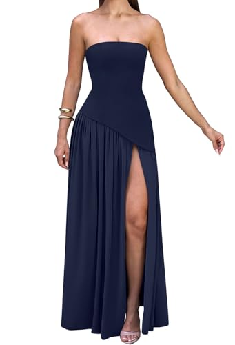 Image of Memoriesea Women's Elegant Strapless High Split A Line Flowy Party Cocktail Maxi Dress